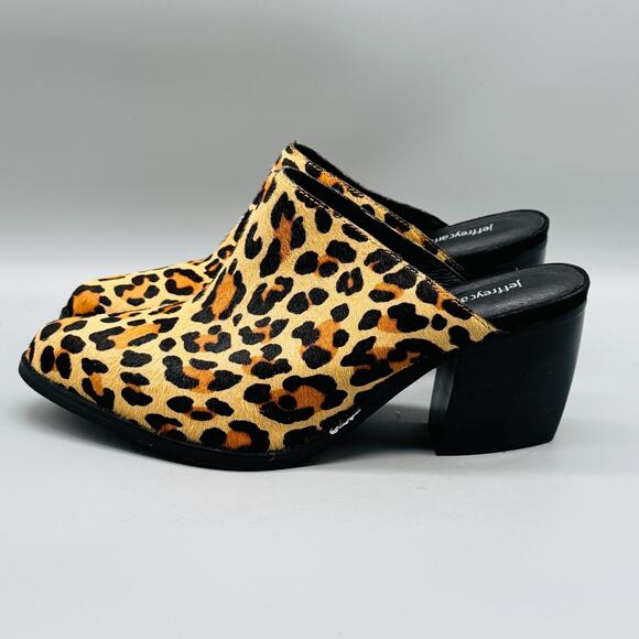 Jeffrey Campbell Women 9 Brown Favela Calf Hair Leopard Mules Slip On Block Heel - Picture 5 of 11